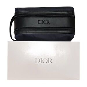 Dior GWP Men Black Blue Double Zipper Travel Pouch